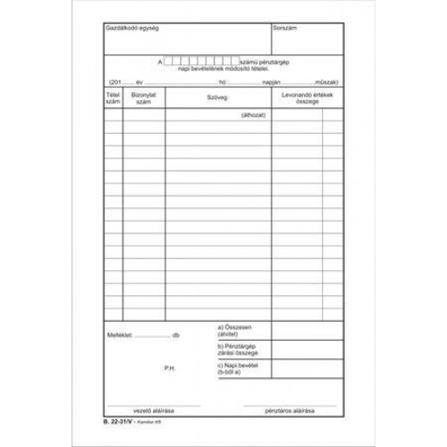 Victoria Pénztárgép napi bevételének módosító tételei 25x2 A5 B.22-31