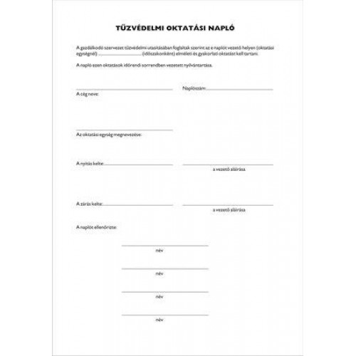 Victoria Tűzvédelmi oktatási napló 40 oldal A4