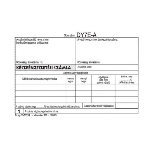 Victoria Készpénzfizetési számlatömb egy ÁFÁs 50x3 A6 fekvő B.13-372