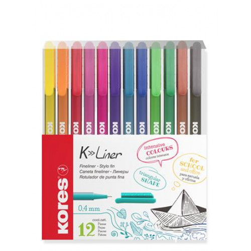Kores Tűfilc készlet 0,4mm K-Liner 12 különböző szín