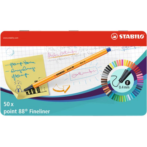 Stabilo Tűfilc készlet 0,4mm fém doboz Point 88 47+3 különböző szín