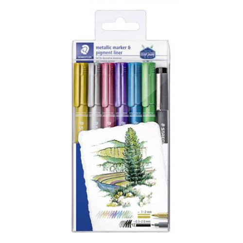 Staedtler Dekormarker 1-2mm kúpos 8323 6 különböző metál szín ajándék fekete tusfilccel