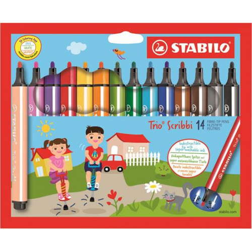 Stabilo Filctoll készlet 1,5-2mm rugós hegy Trio Scribbi 14 különböző szín