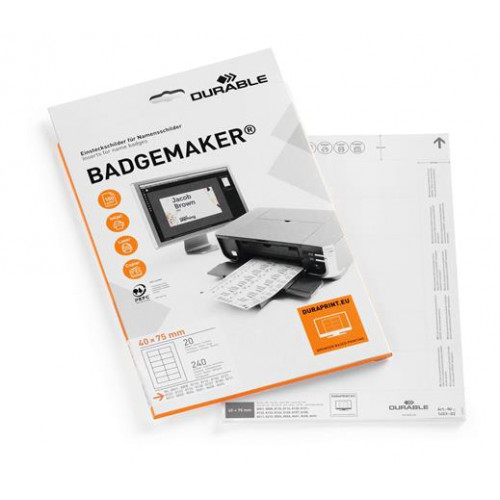 Durable Betétlap asztali névjegy nyomtatásához 40x75mm fehér