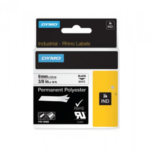 Dymo Feliratozógép szalag tartós poliészter 9mmx5,5m Rhino ,fehér-fekete
