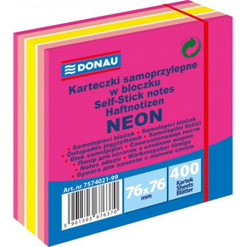 Donau Öntapadó jegyzettömb 76x76mm 400 lap neon-pasztell mix rózsaszín árnyalatok