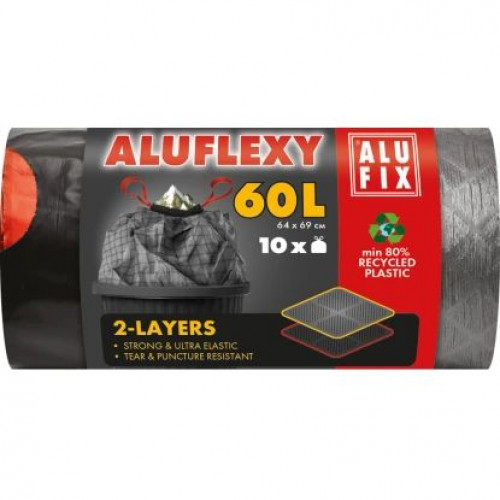 Alufix Szemeteszsák 60l 2 rétegű rugalmas flexibilis (húzófüles) 10db Aluflexy