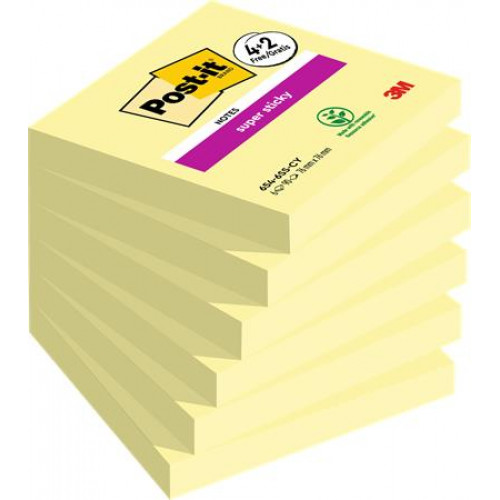 3M Postit Öntapadó jegyzettömb 76x76mm 6x90lap Super Sticky kanári sárga