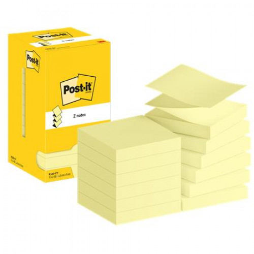 3M Postit Öntapadó jegyzettömb Z 76x76mm 12x100lap Super Sticky kanári sárga